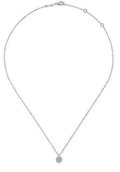 14K White Gold Beaded Round Floating Diamond Pendant Necklace