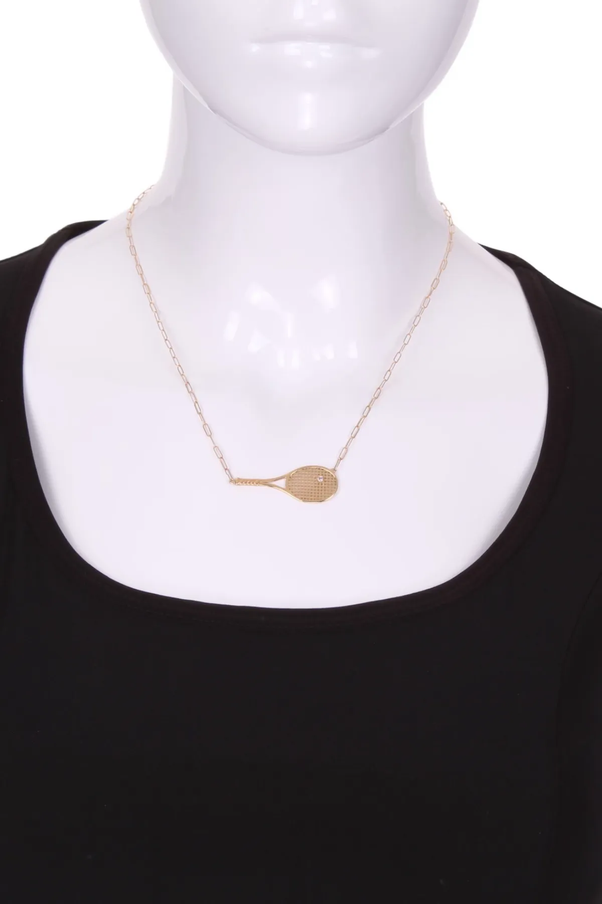 1.5" Gold Racket   Diamond Tennis Ball Necklace