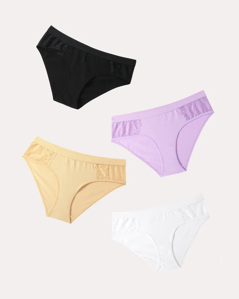 4 Pcs-Cotton Hipster Tanga Brief Bikini Panties