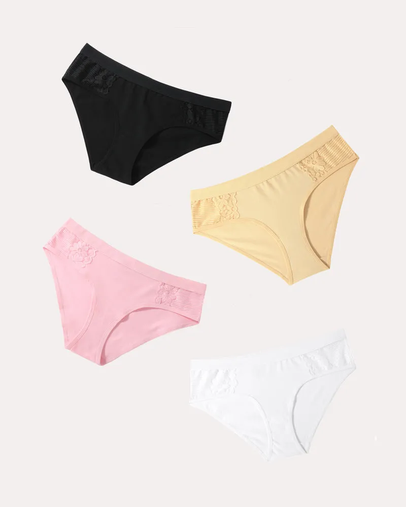 4 Pcs-Cotton Hipster Tanga Brief Bikini Panties