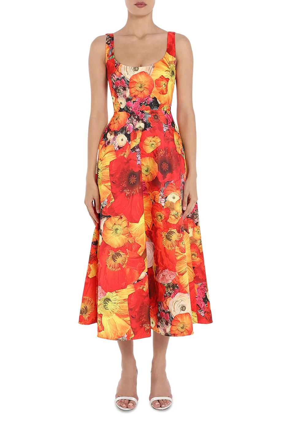 A-Line Floral Orange Dress