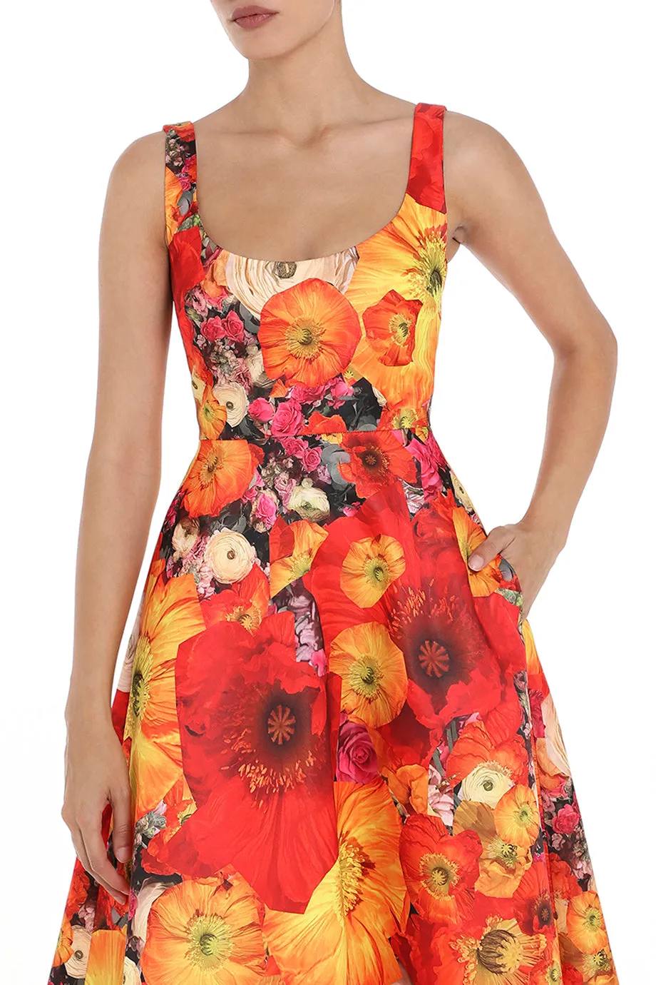 A-Line Floral Orange Dress