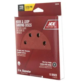 Ace 5 in. Aluminum Oxide Hook and Loop Sanding Disc 220 Grit Very Fine 15 pk