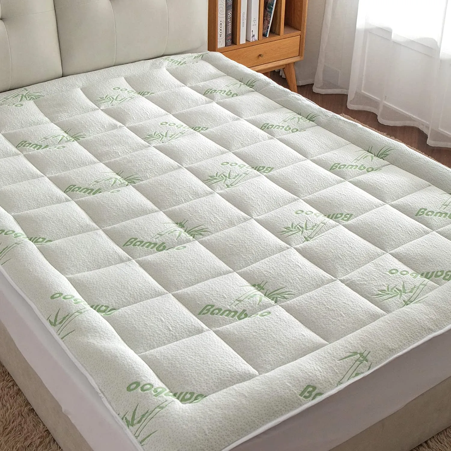 Bamboo Mattress Topper Queen Size with 8-21 Deep Pocket Mattress Pad for Back Pain Pillow Top Mattress Cooling Cover Quilted Mattress Protector with down Alternative Fill (60X80)