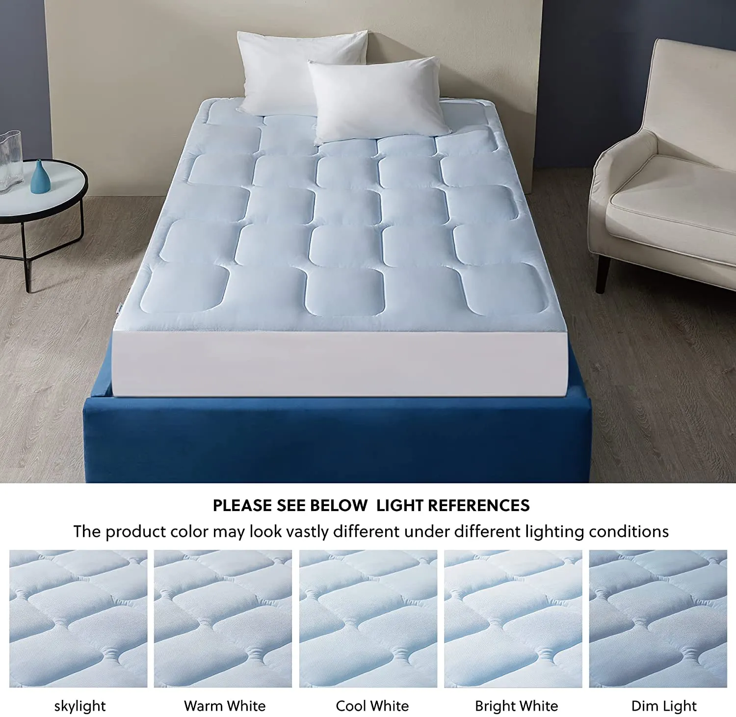 Bedsure King Size Mattress Pad - Breathable Cooling Mattress Pad Bedding Quilted Cool Mattress Cover Deep Pocket Fits Up to 18 inches Blue (King 78”x80”)