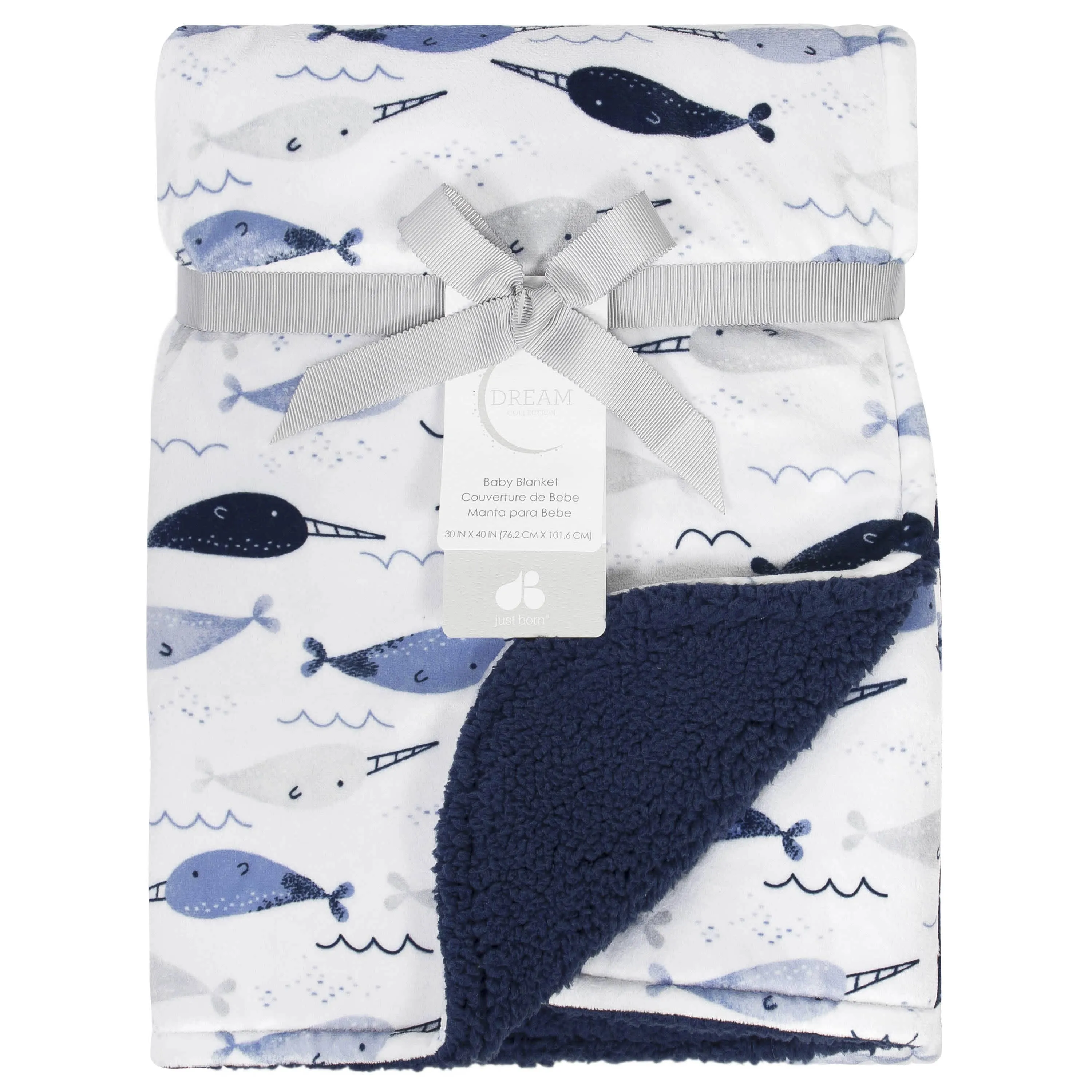 Blue Narwhal Printed Plush Blanket