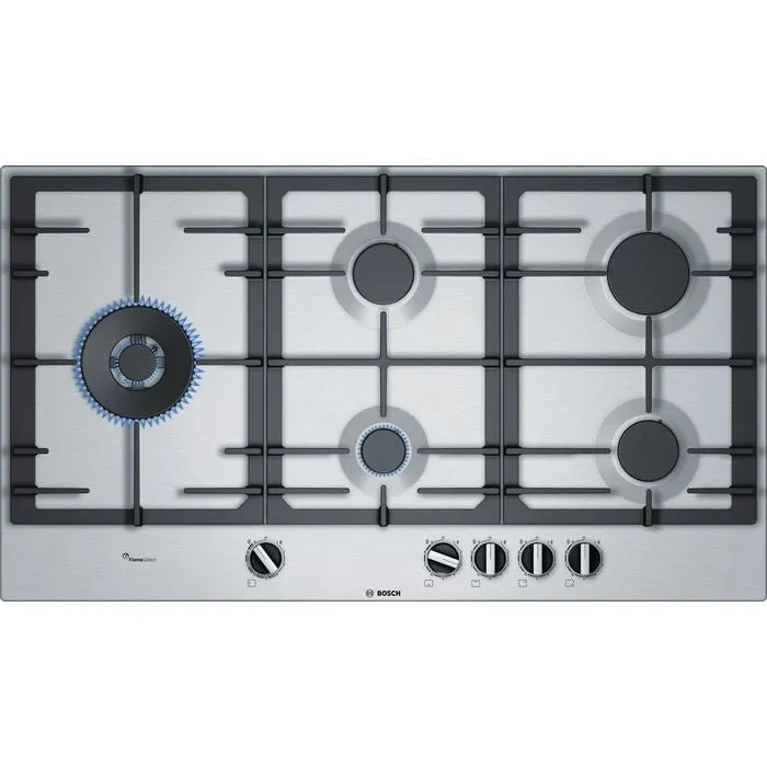 Bosch PCS9A5B90 Hob 90 CM, 5 Burners 5.0 KW Wok Burner, Flame Select, Stainless Steel