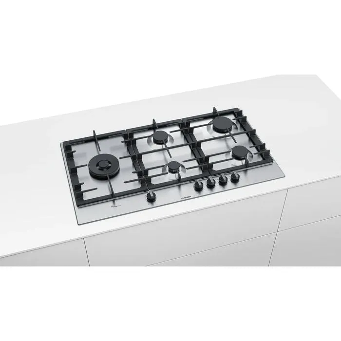 Bosch PCS9A5B90 Hob 90 CM, 5 Burners 5.0 KW Wok Burner, Flame Select, Stainless Steel