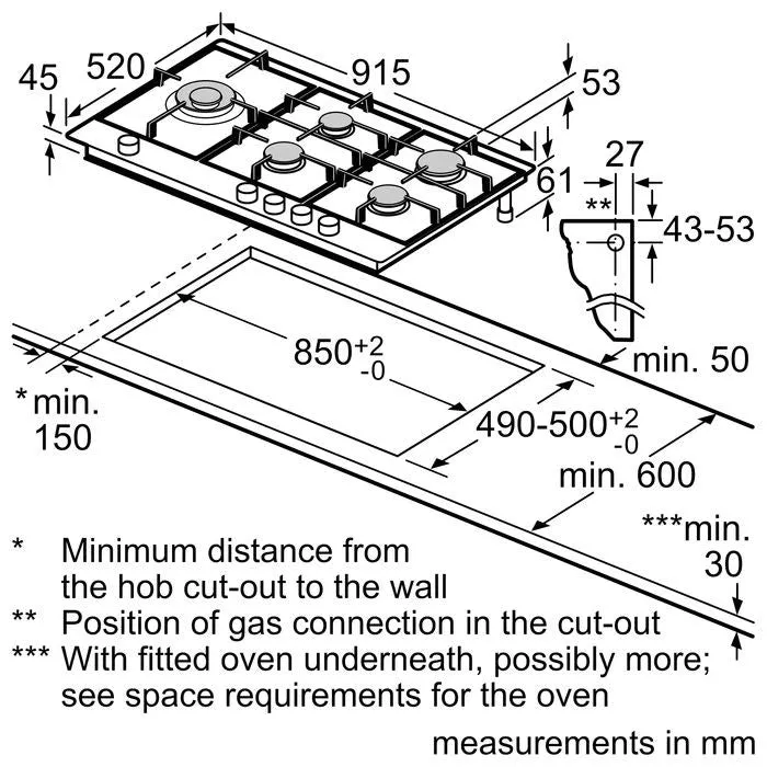 Bosch PCS9A5B90 Hob 90 CM, 5 Burners 5.0 KW Wok Burner, Flame Select, Stainless Steel