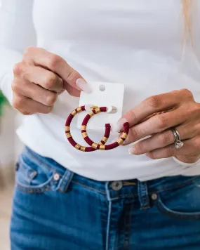 Burgundy and Gold Wrapped Hoops