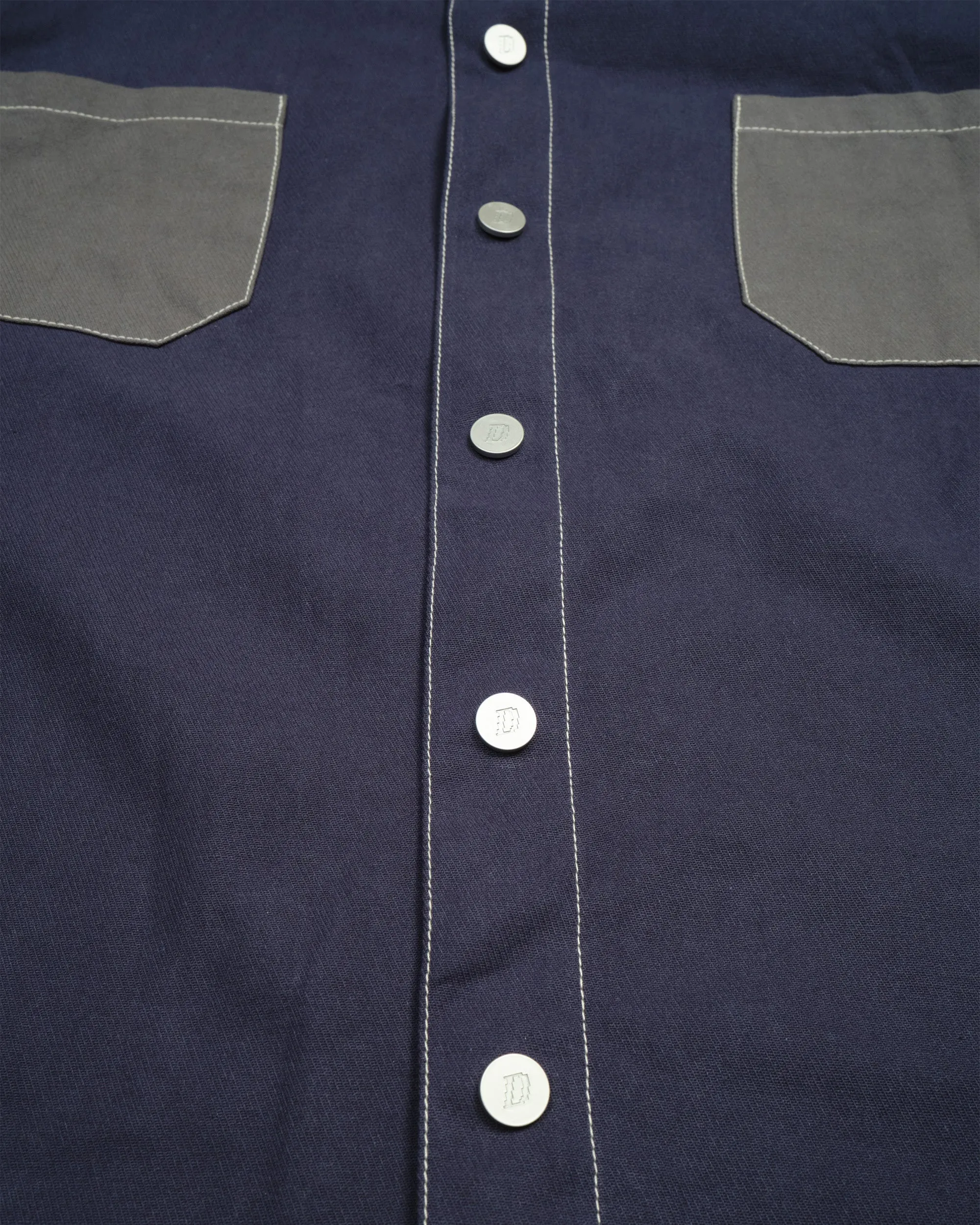 BUTTON UP LONG SHIRT (DARK BLUE)