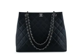 Chanel Black Caviar Classic Quilted Shopper Tote Bag SHW