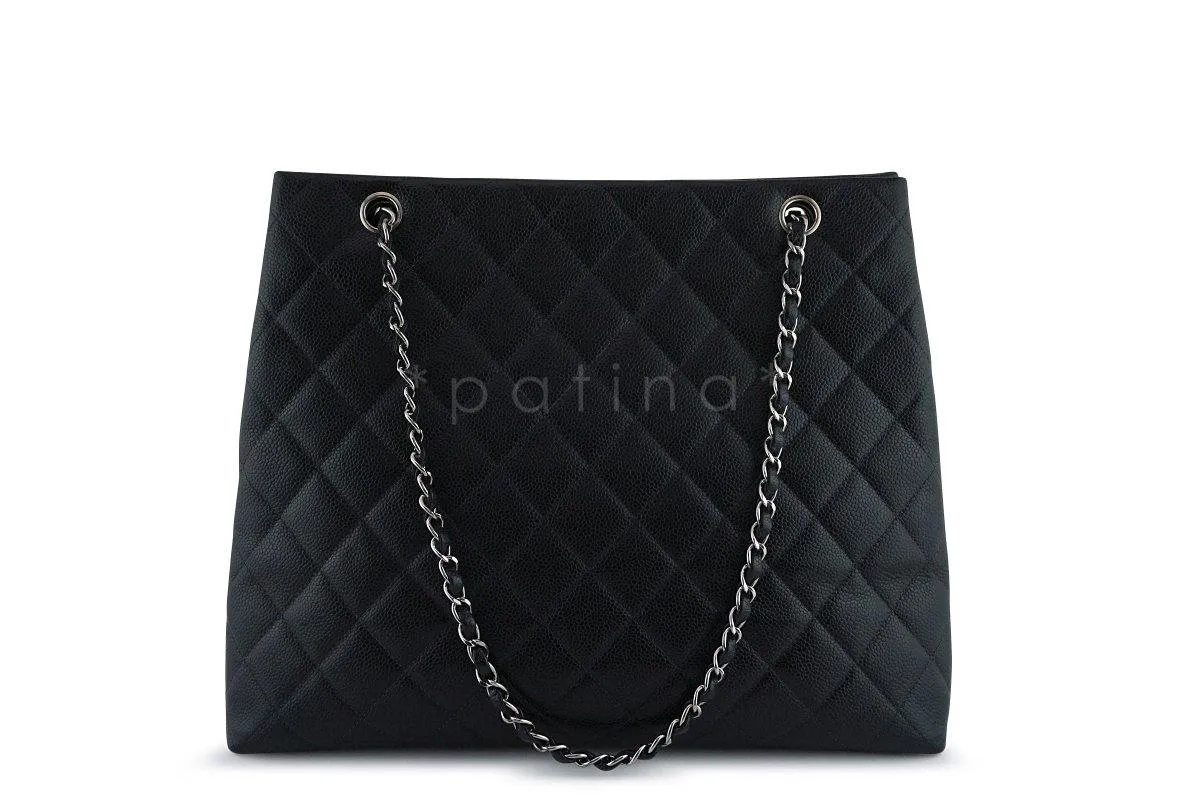 Chanel Black Caviar Classic Quilted Shopper Tote Bag SHW