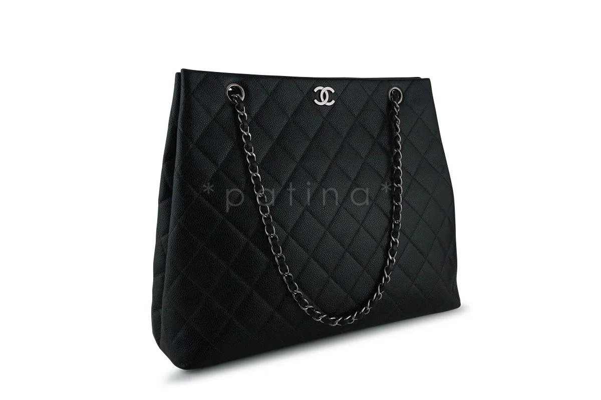 Chanel Black Caviar Classic Quilted Shopper Tote Bag SHW