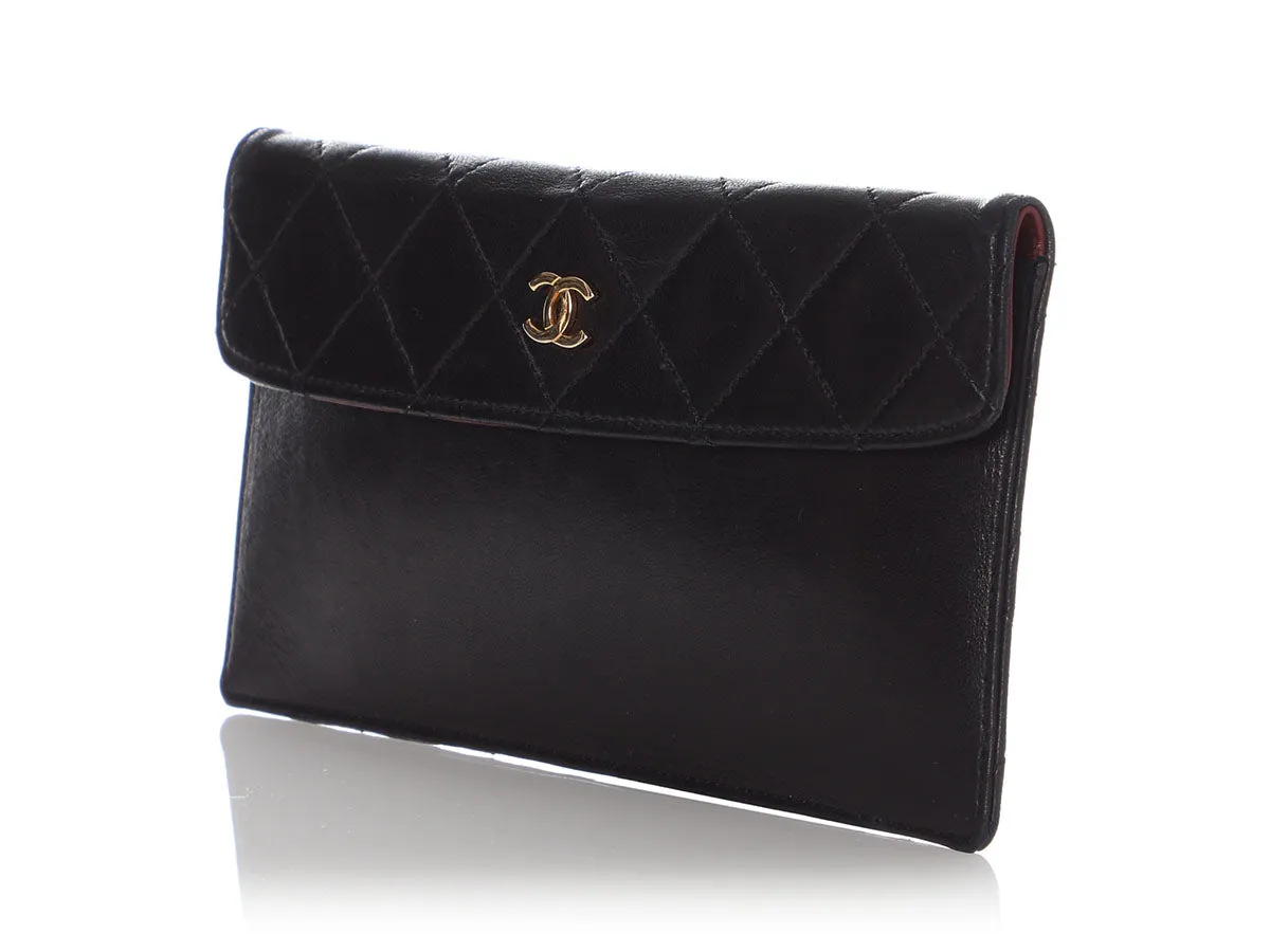 Chanel Vintage Black Part-Quilted Lambskin Pouch