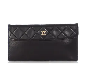 Chanel Vintage Black Part-Quilted Lambskin Pouch