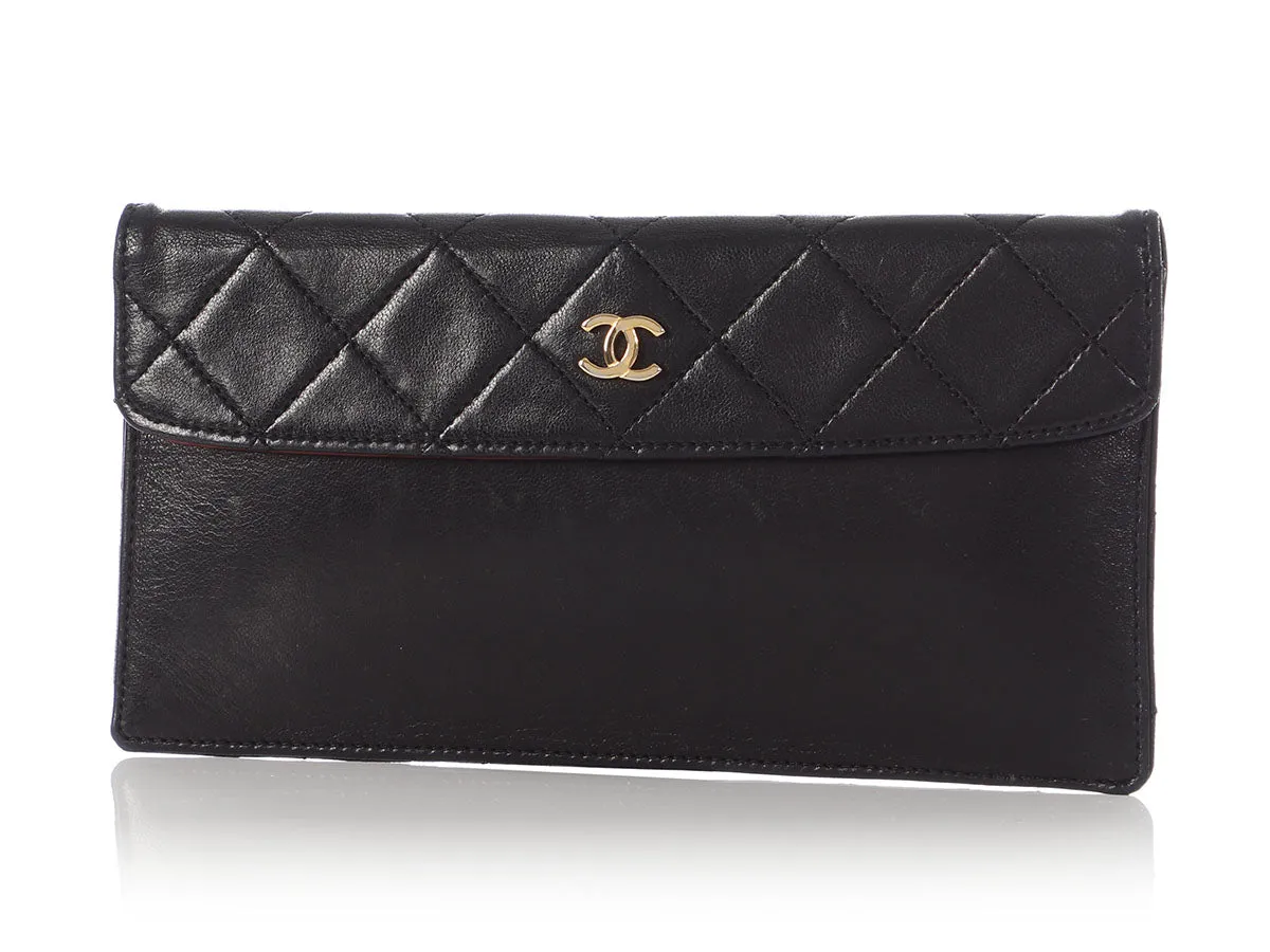 Chanel Vintage Black Part-Quilted Lambskin Pouch