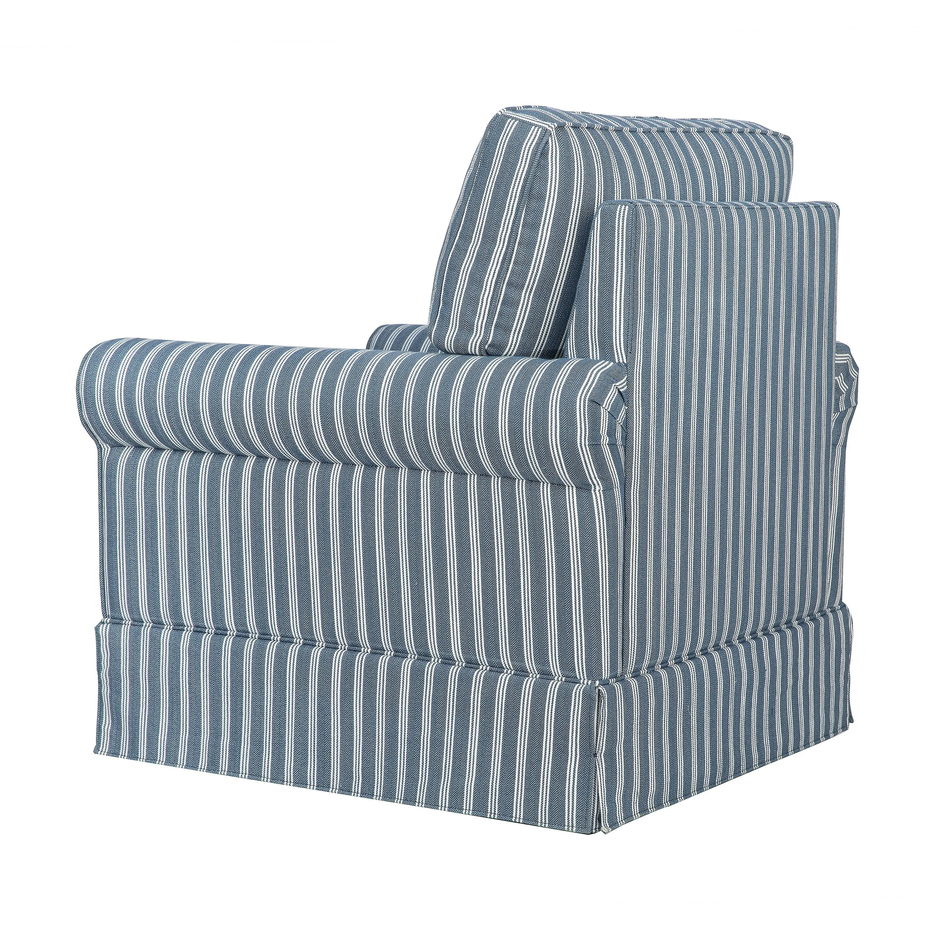 Chikhali Navy Striped Upholstered Skirted Swivel Accent Chair