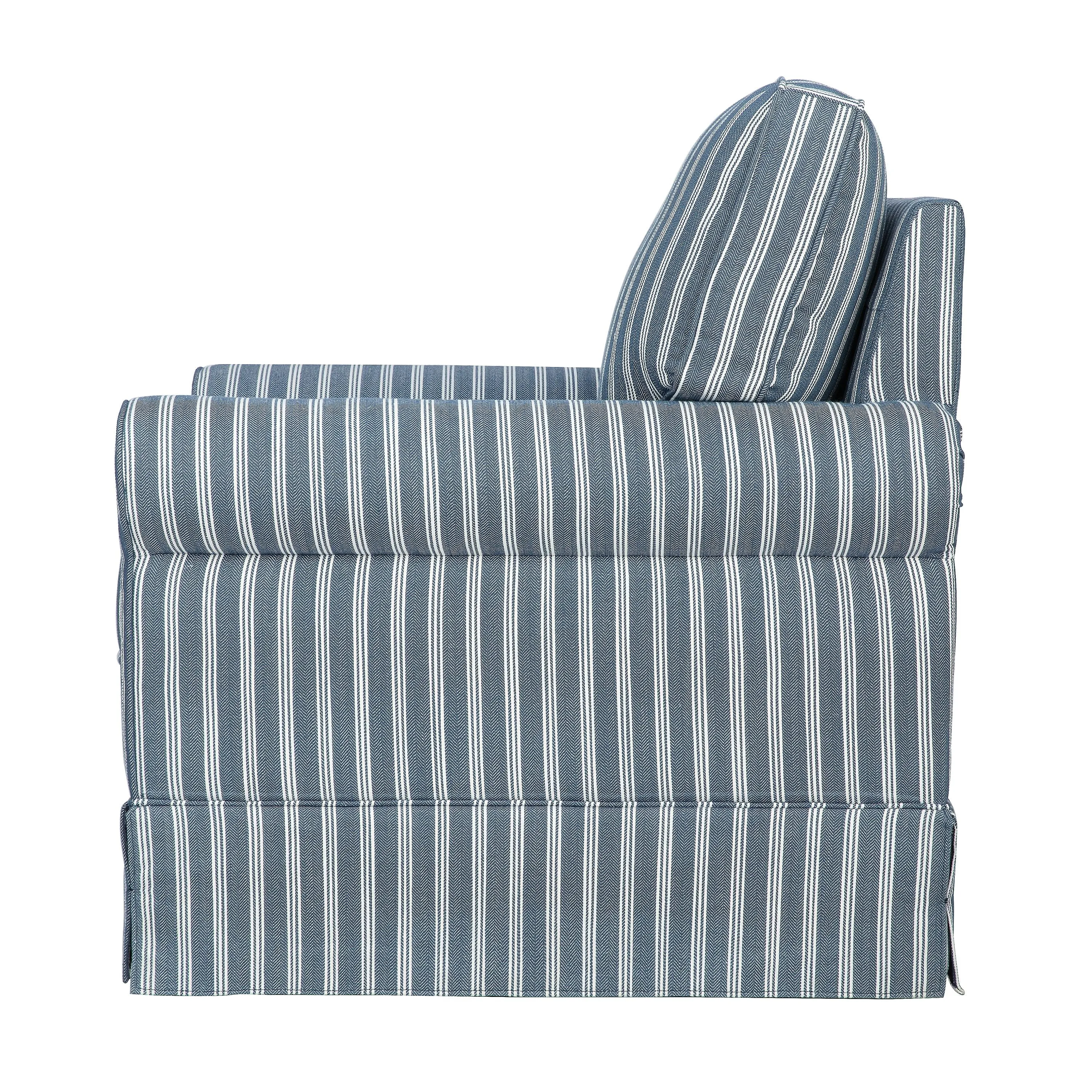 Chikhali Navy Striped Upholstered Skirted Swivel Accent Chair