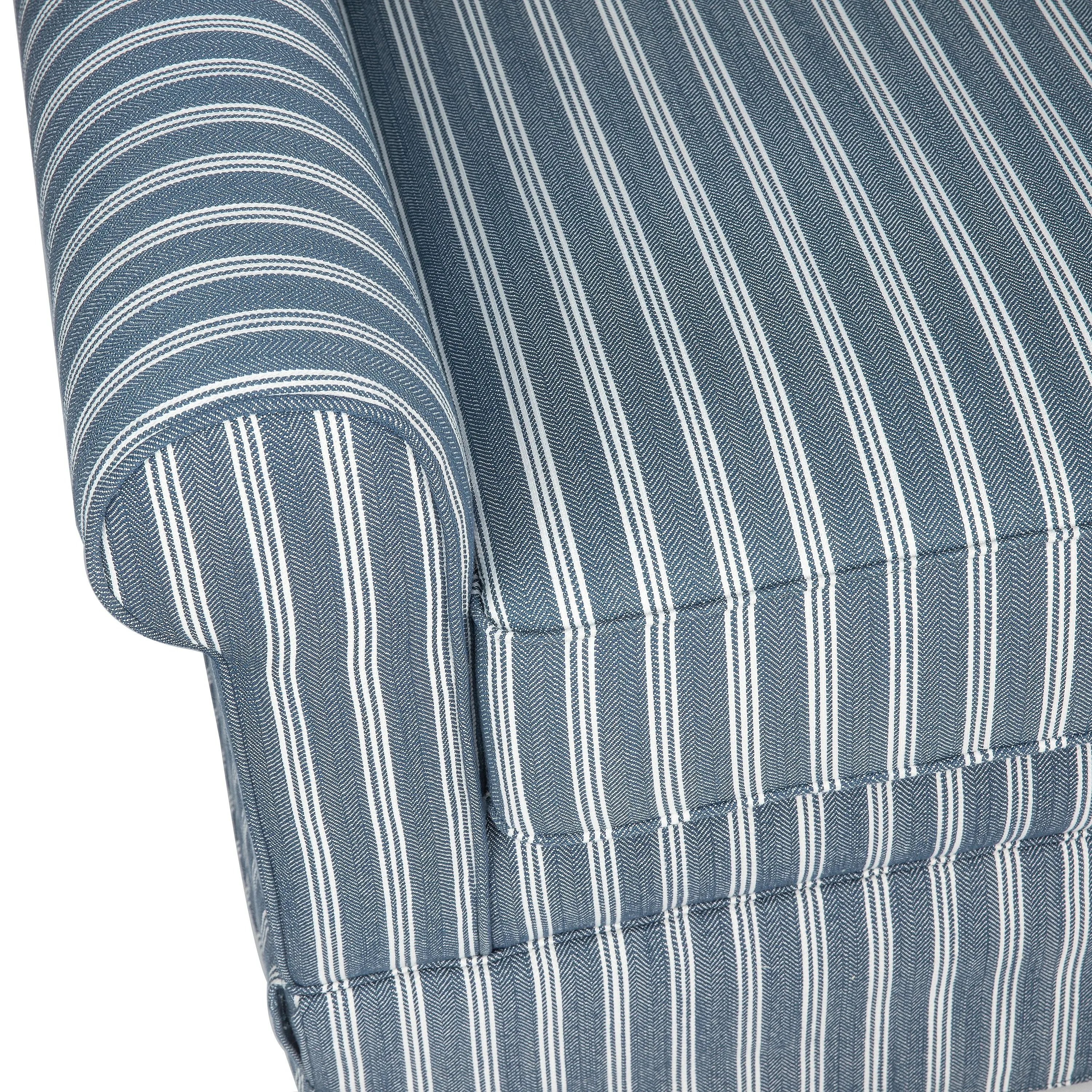 Chikhali Navy Striped Upholstered Skirted Swivel Accent Chair