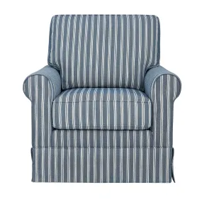 Chikhali Navy Striped Upholstered Skirted Swivel Accent Chair