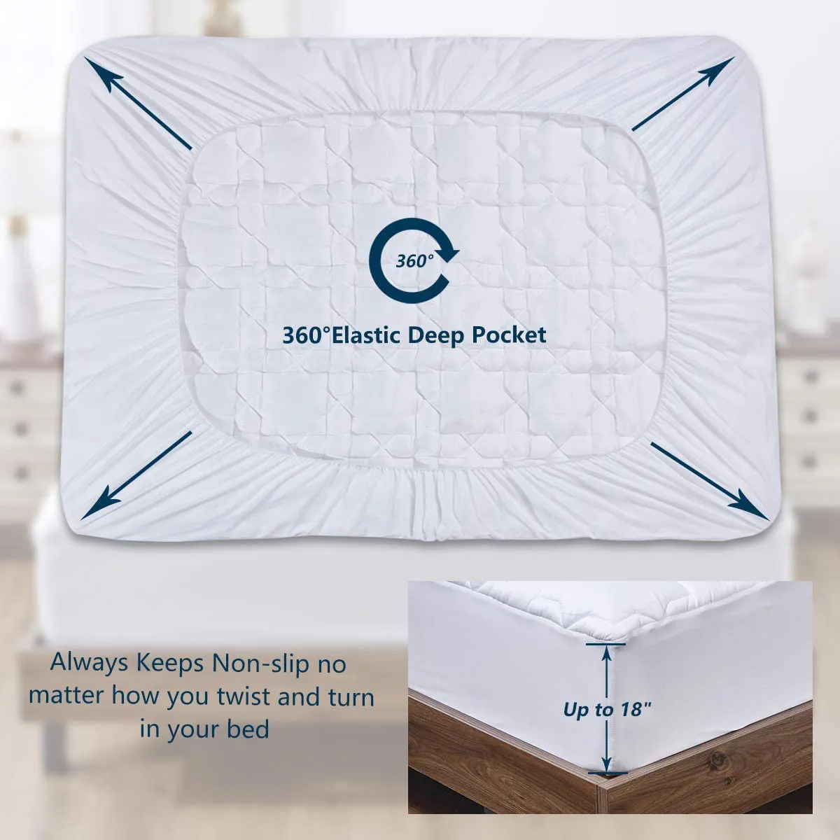 CozyLux King Mattress Pad Deep Pocket Non Slip Cotton Mattress Topper Breathable and Soft Quilted Fitted Mattress Cover Up to 18 Thick Pillowtop 450GSM Bed Mattress Pad White