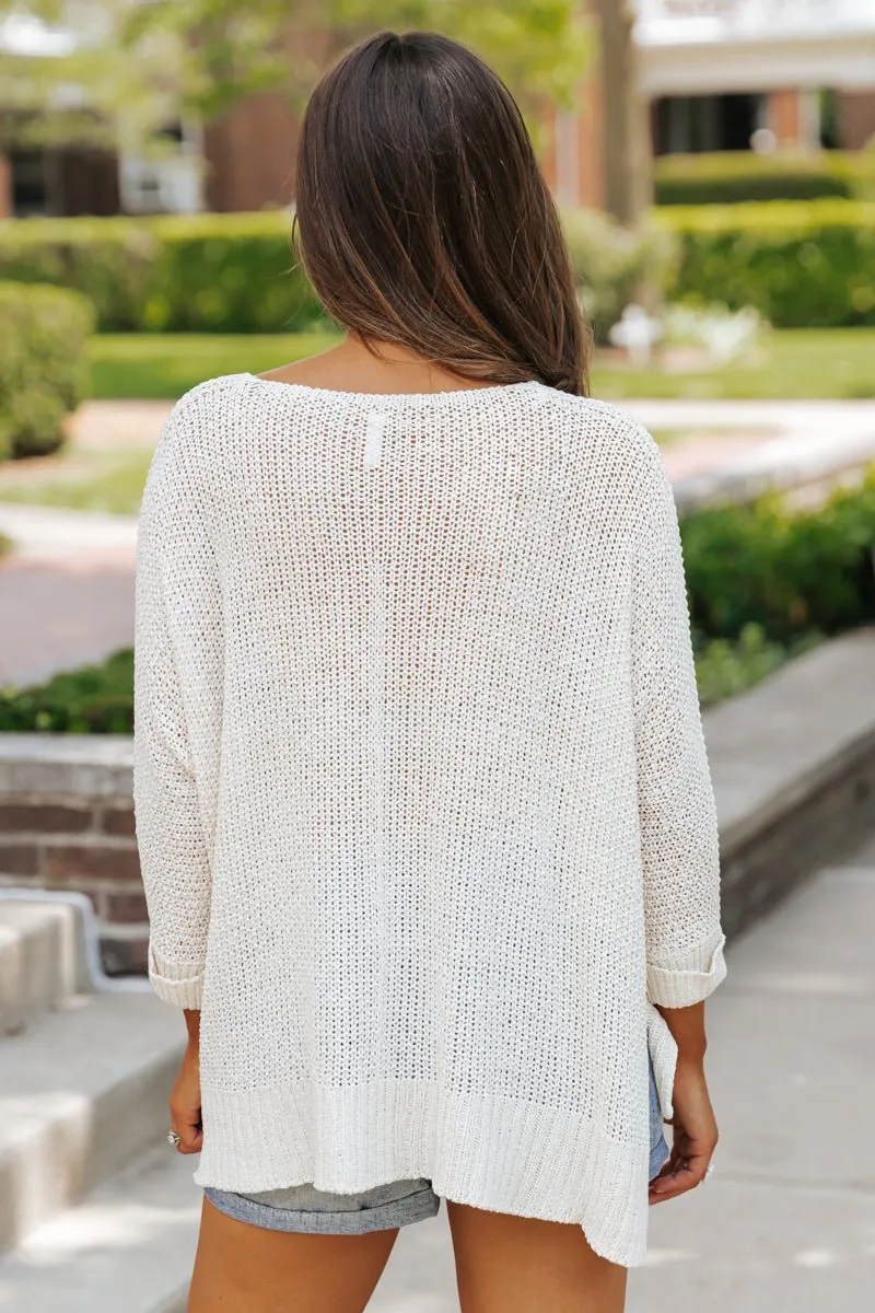 Cream Ribbed Detail Sweater