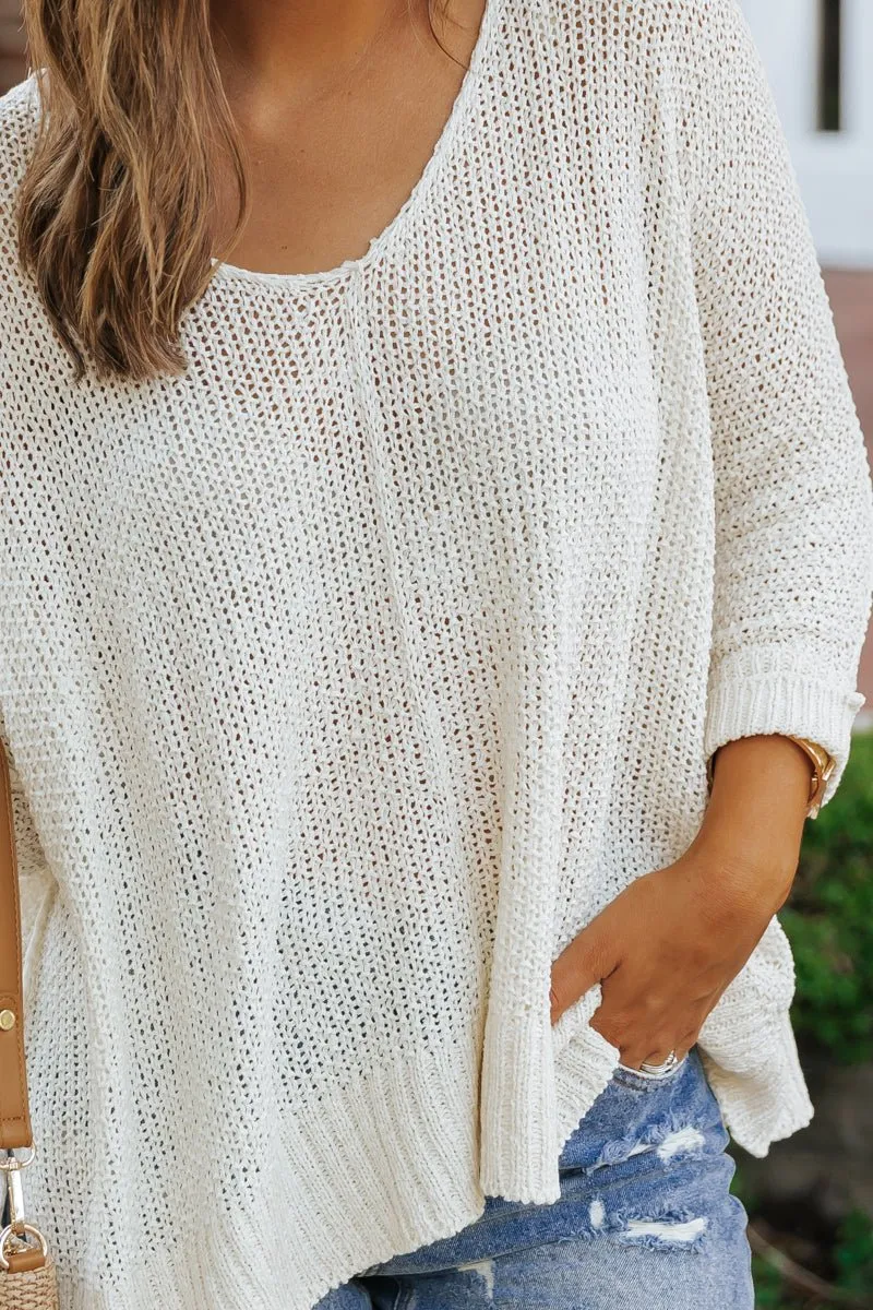 Cream Ribbed Detail Sweater