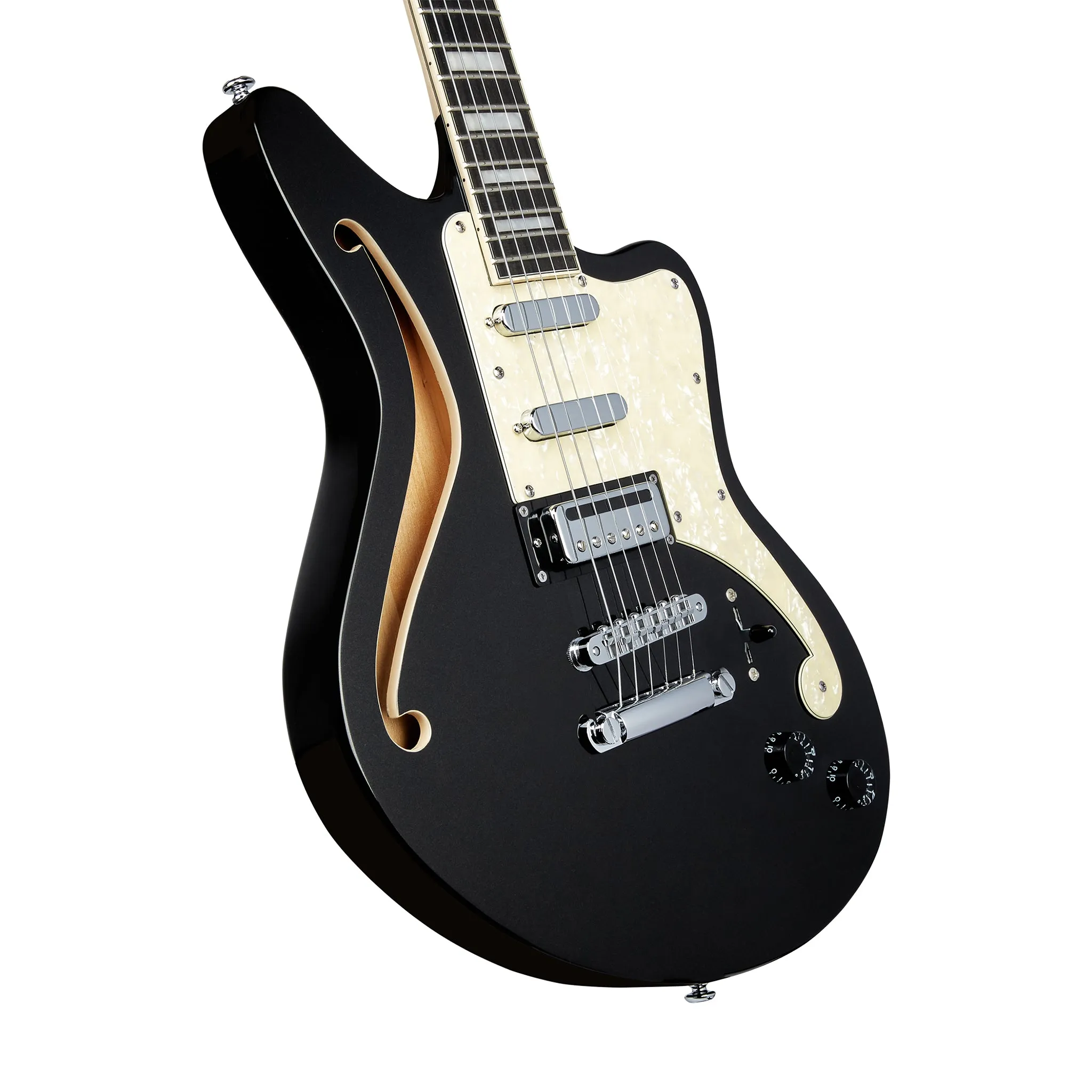 D'Angelico Premier Bedford Semi Hollow Electric Guitar, Black Flake