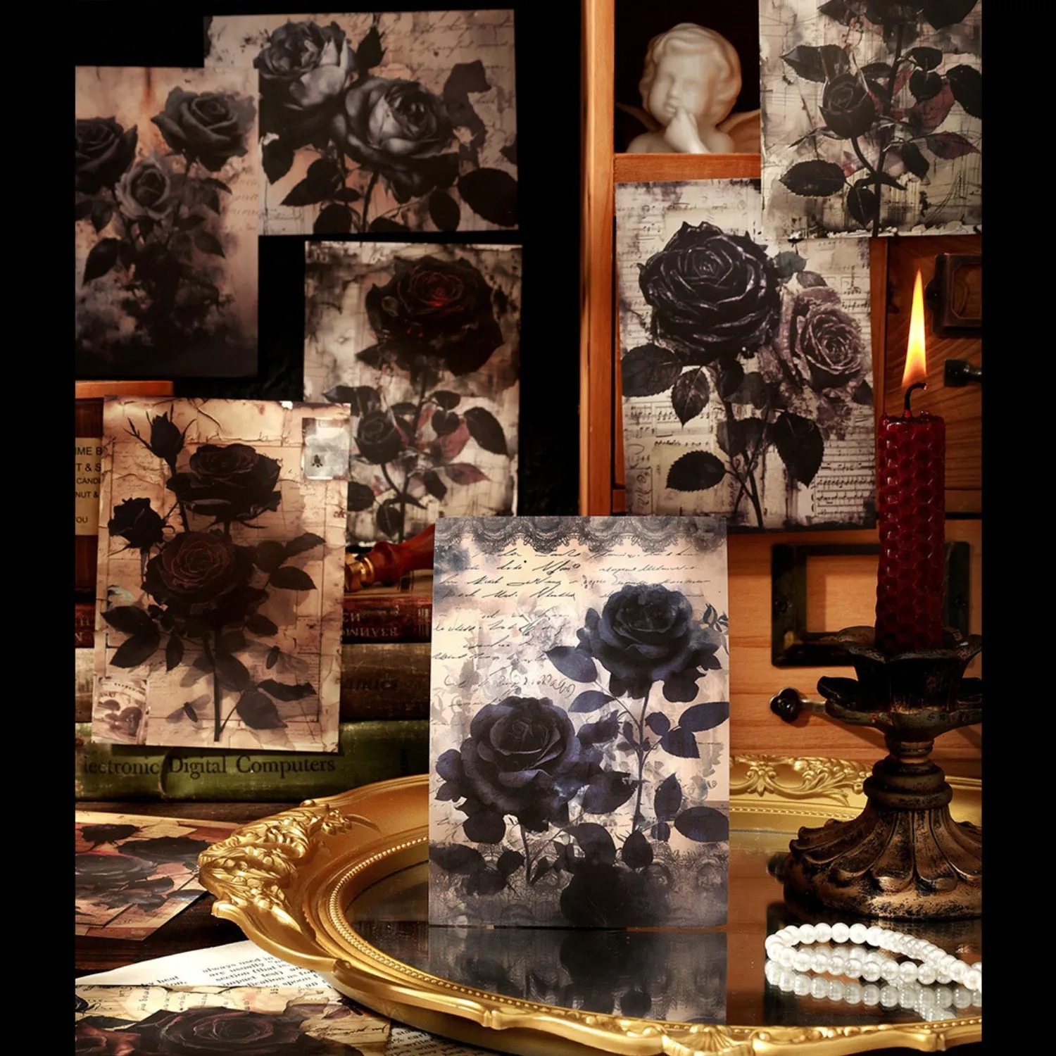 Dark Night Rose Series Dark Retro Style Decorative Background Paper