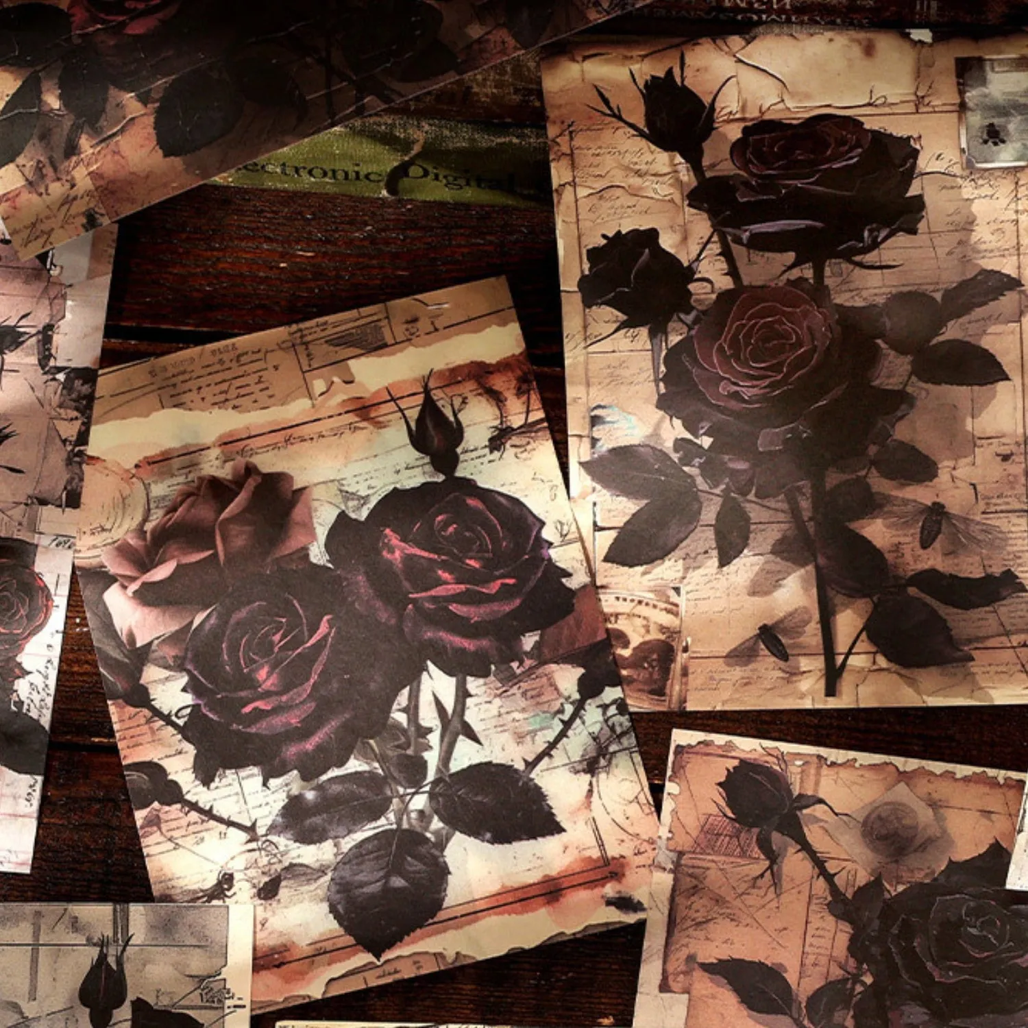 Dark Night Rose Series Dark Retro Style Decorative Background Paper