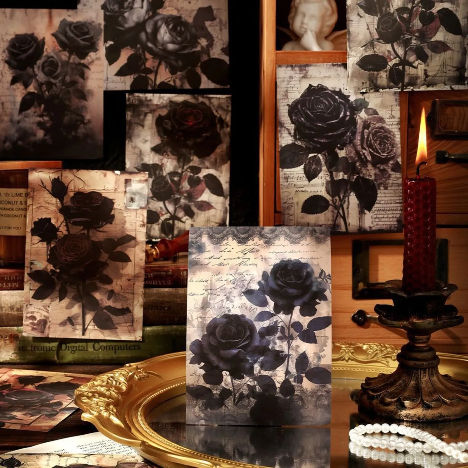 Dark Night Rose Series Dark Retro Style Decorative Background Paper