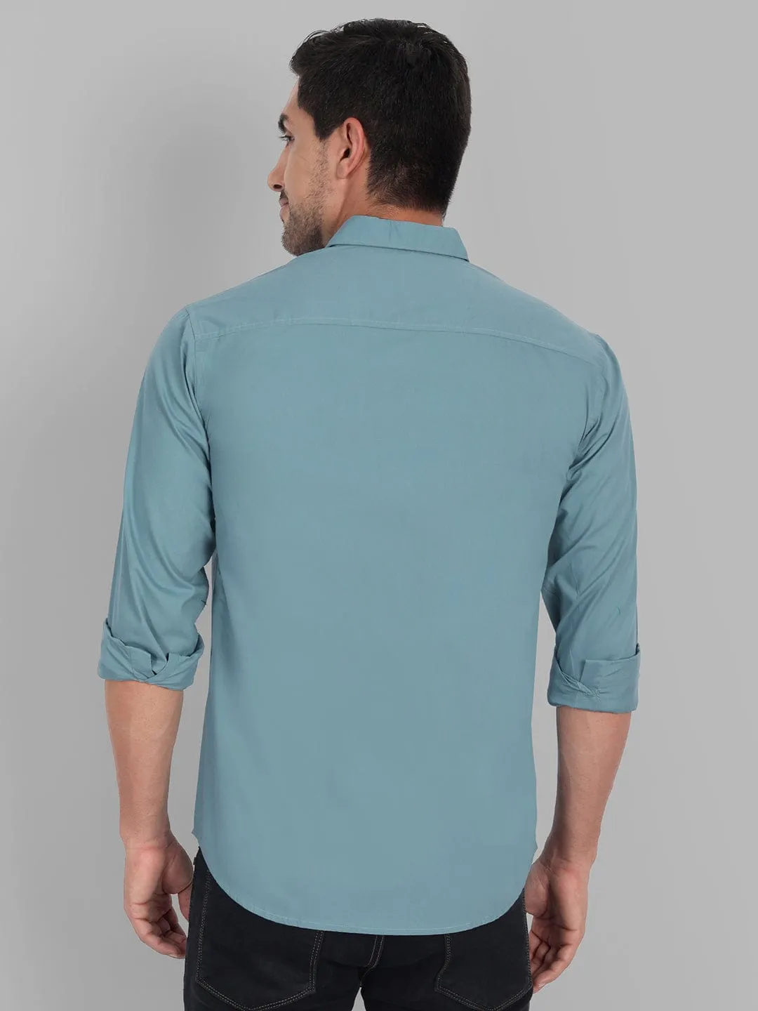 Dark Pastel Blue Solid Cotton Shirt