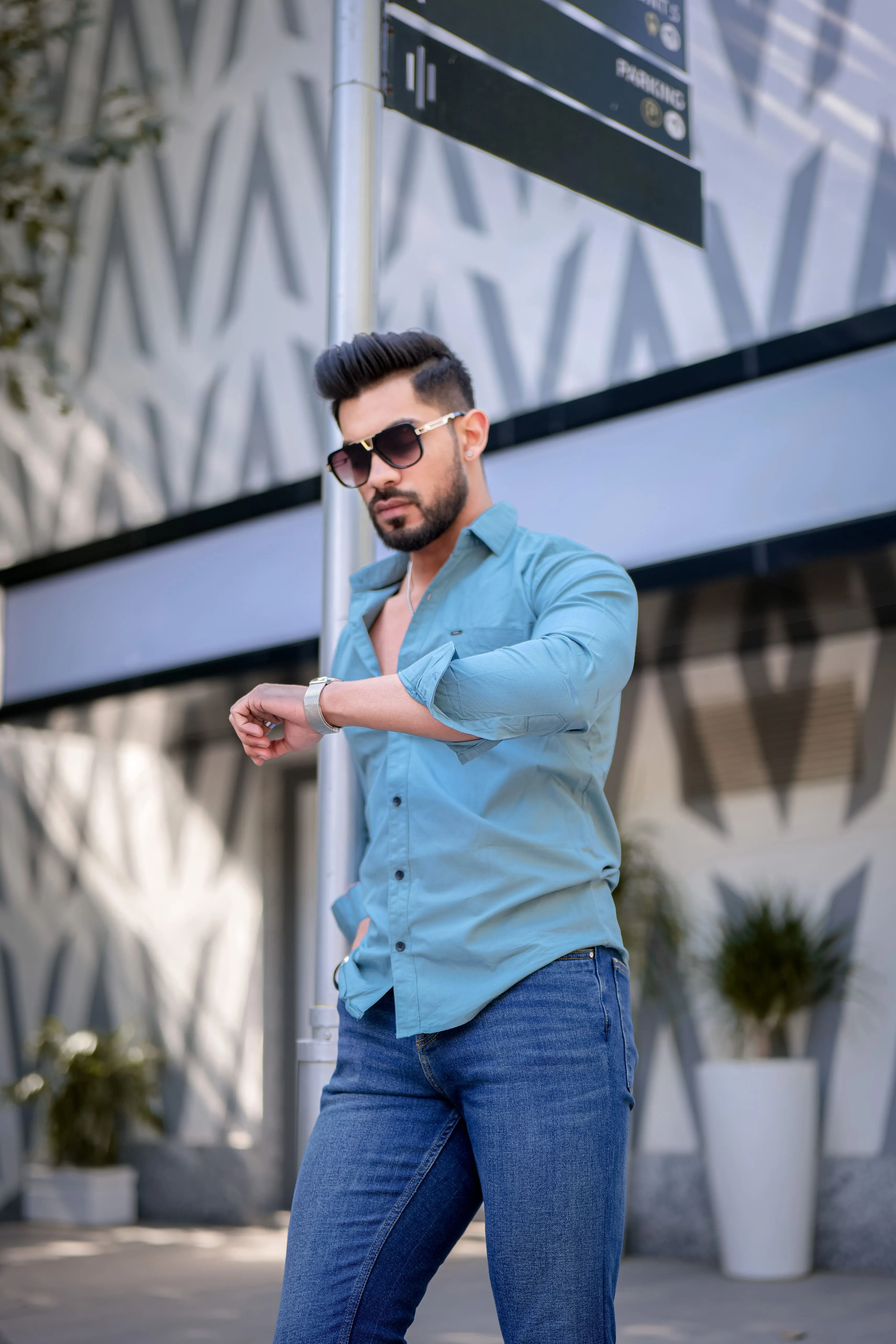 Dark Pastel Blue Solid Cotton Shirt