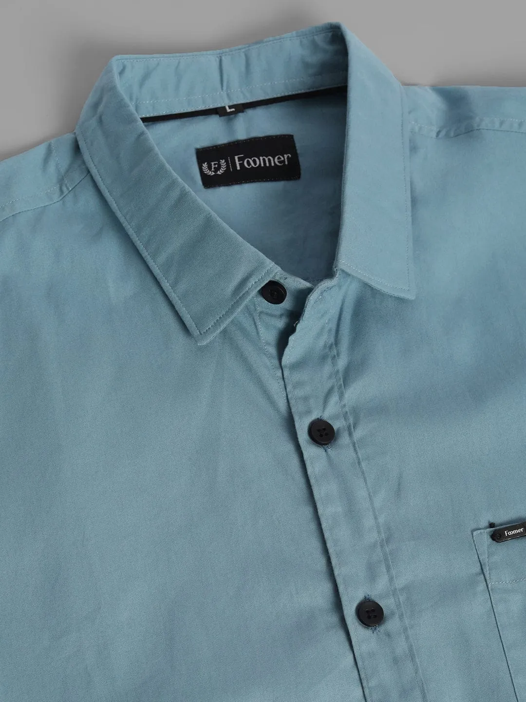 Dark Pastel Blue Solid Cotton Shirt