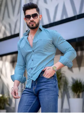 Dark Pastel Blue Solid Cotton Shirt