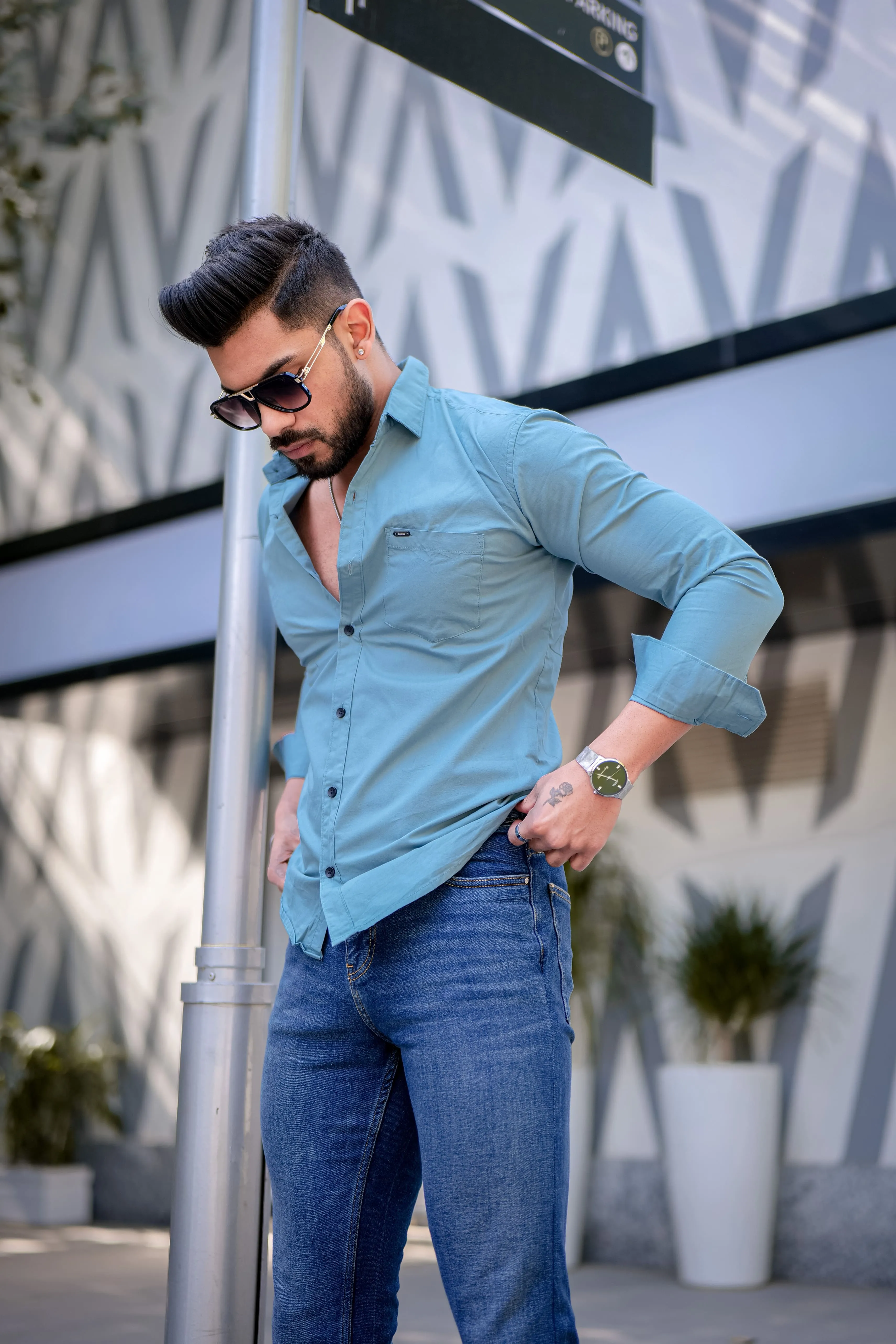 Dark Pastel Blue Solid Cotton Shirt