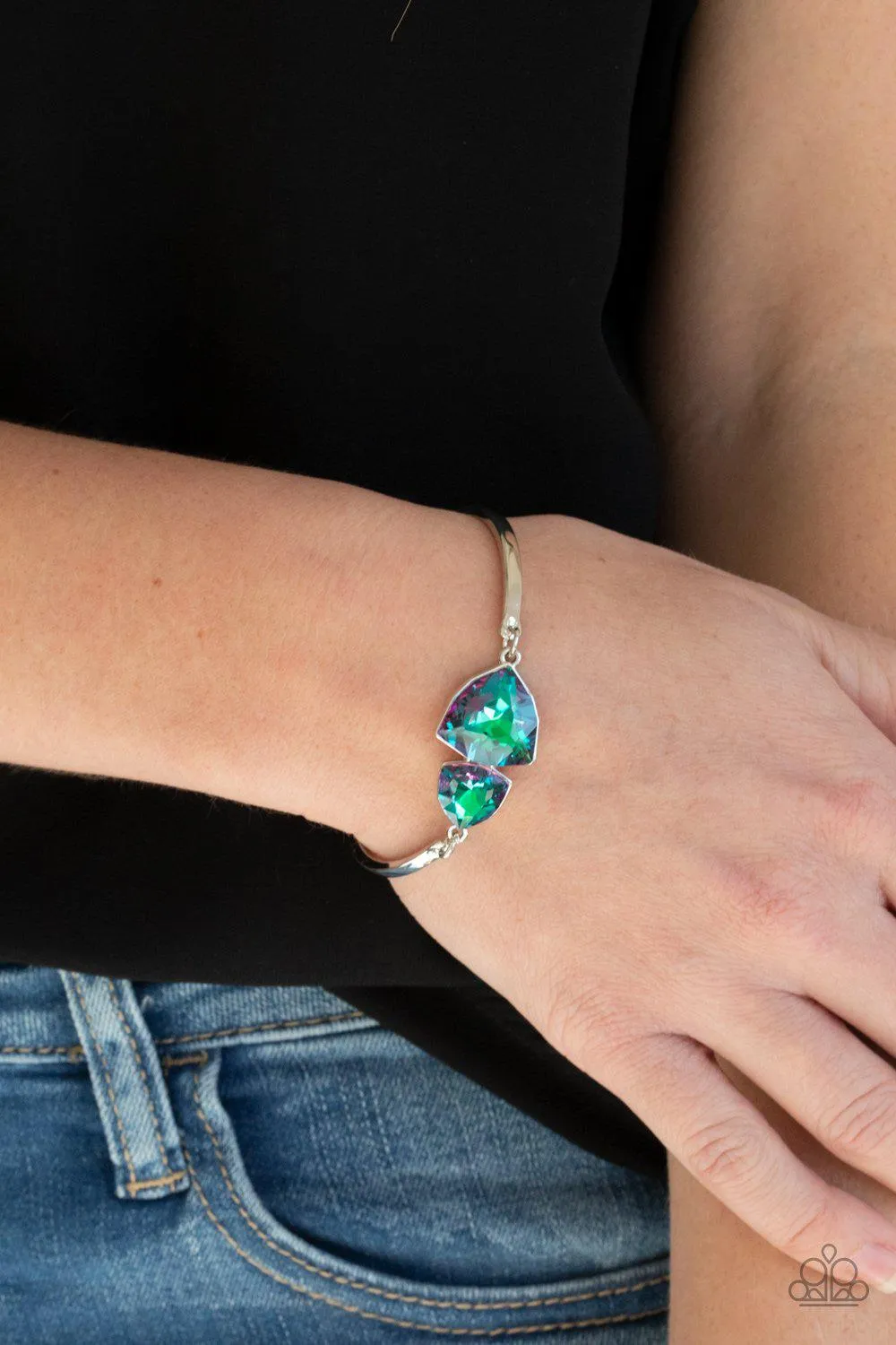 Deep Space Shimmer Iridescent Green Rhinestone Bracelet - Paparazzi Accessories