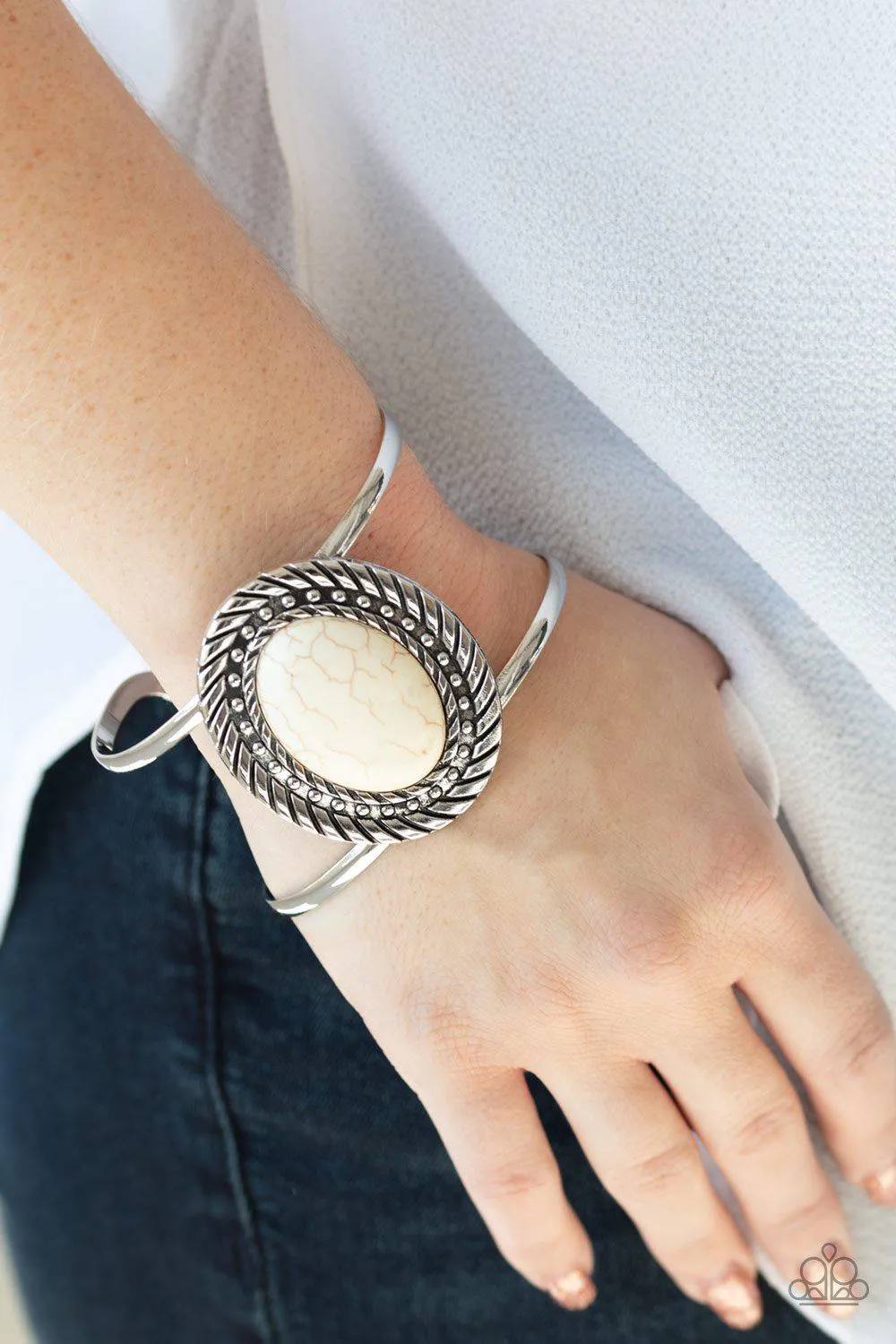 Desert Aura White Stone Cuff Bracelet - Paparazzi Accessories