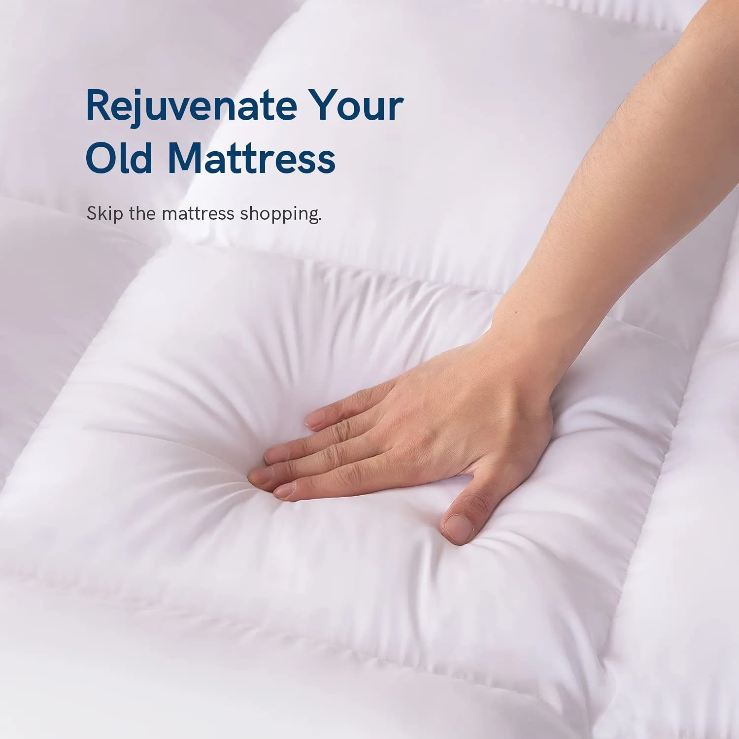 ELEMUSE King White Cooling Mattress Topper for Back Pain, Extra Thick Mattress pad Cover, Plush Soft Pillowtop with Elastic Deep Pocket, Overfilled Down Alternative Filling