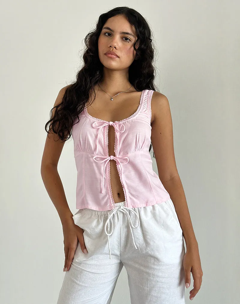 Esau Tie Front Top in Light Pink Private Slub