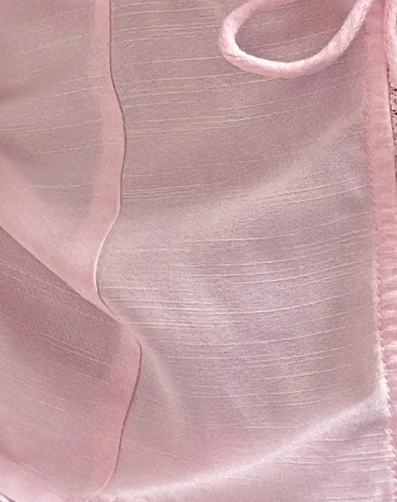 Esau Tie Front Top in Light Pink Private Slub