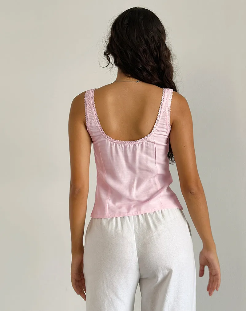 Esau Tie Front Top in Light Pink Private Slub