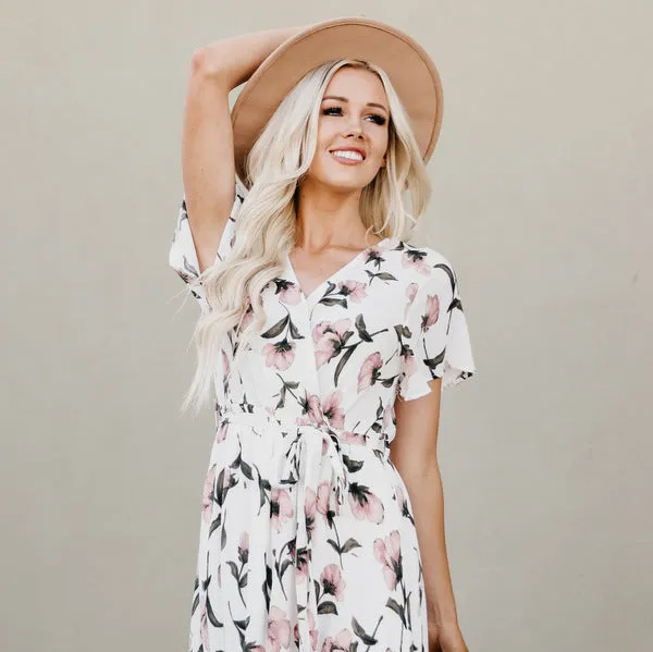 Faux Wrap Maxi Dress: Ivory Floral