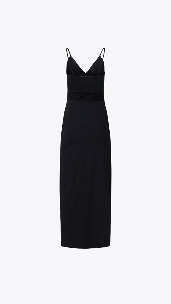 Faux Wrap String Slit Dress - Black