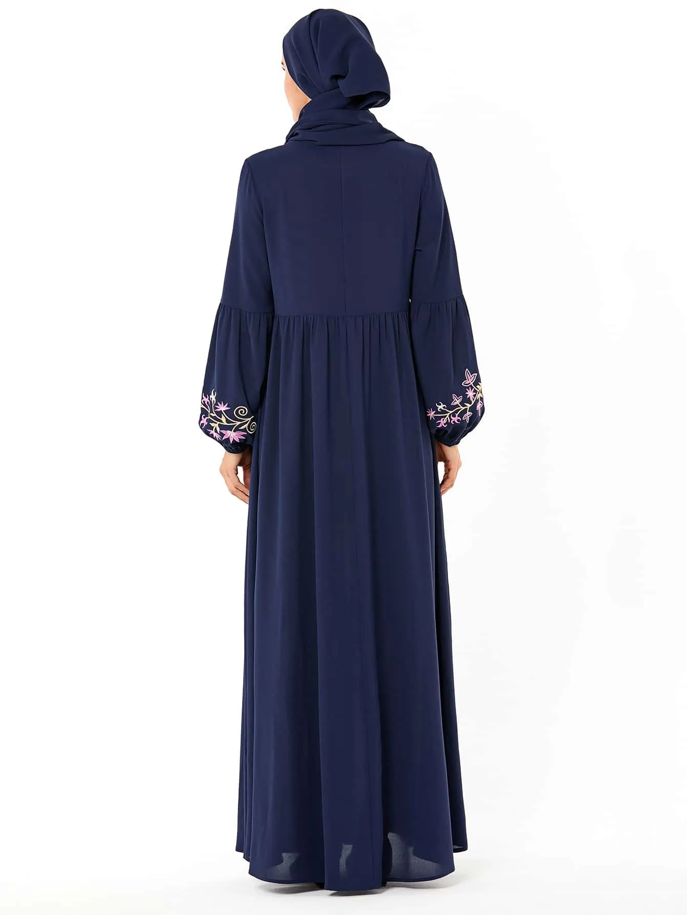 Floral Embroidery Bishop Sleeve Dress Without Headscarf