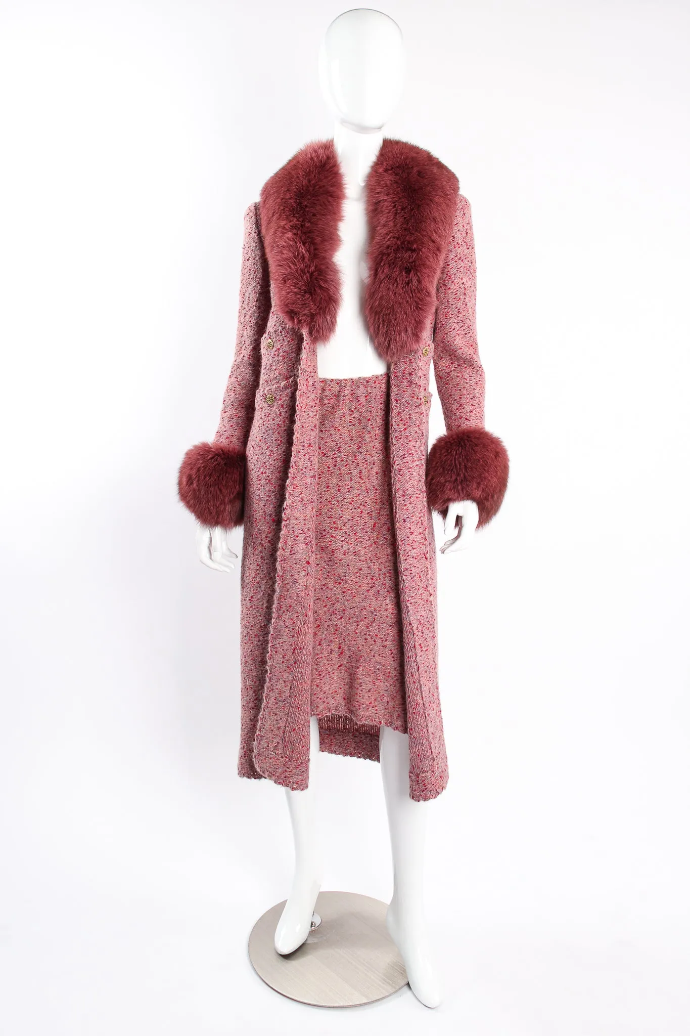 Fox Fur Sweater Coat & Skirt Set