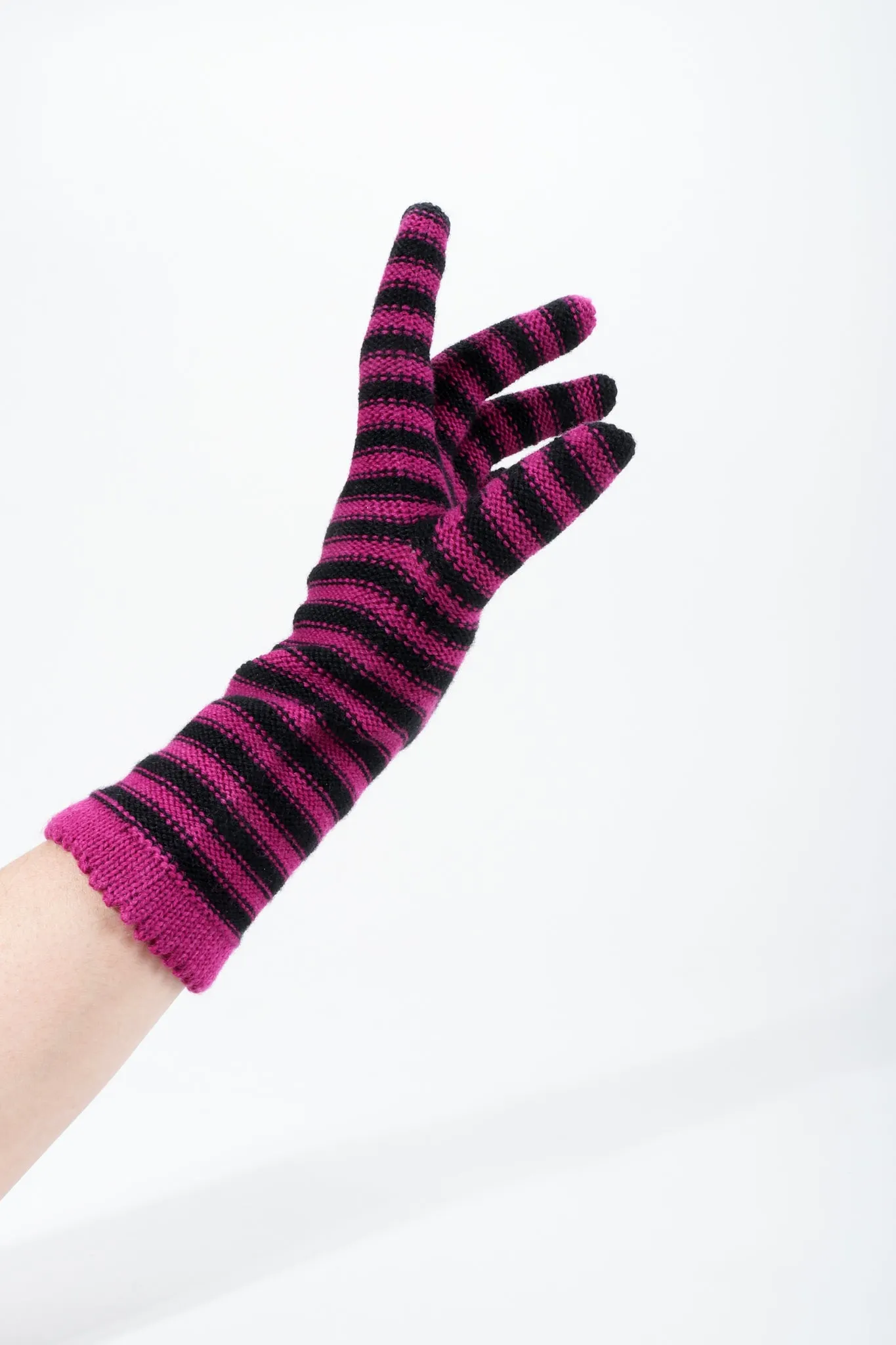 Fuchsia Stripe Knit Gloves