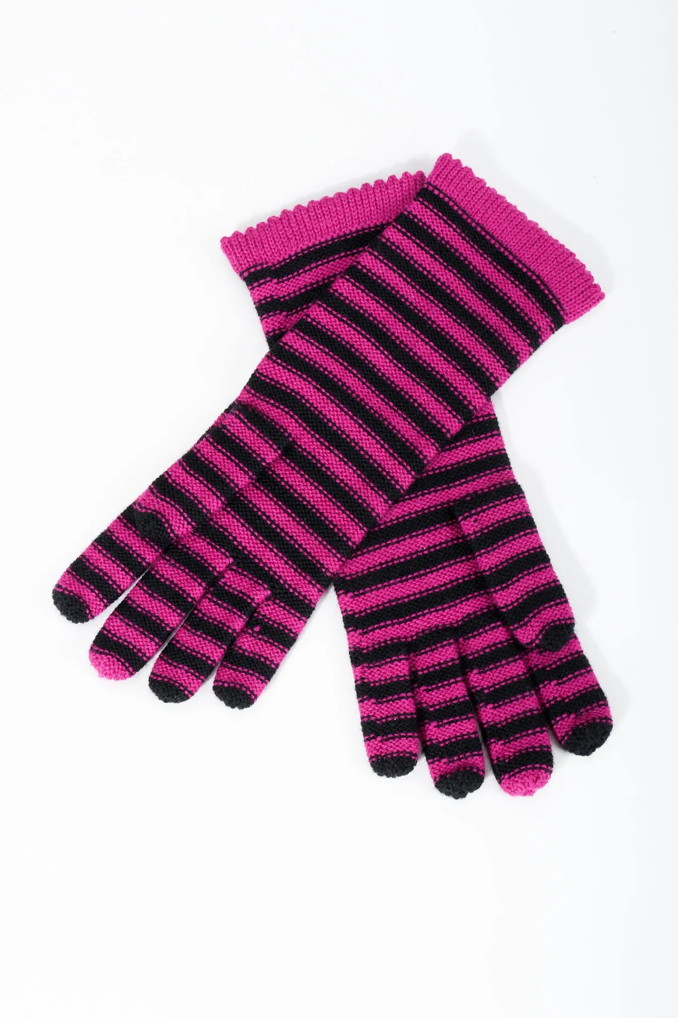 Fuchsia Stripe Knit Gloves