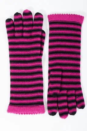 Fuchsia Stripe Knit Gloves